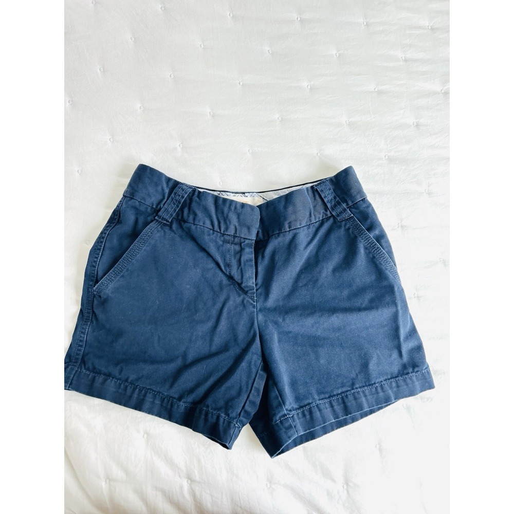 J.Crew Womens Blue‎ Navy Cotton Classic Flat Front City Fit Chino Shorts Size 0
